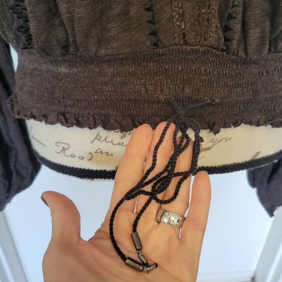 Free People Boho Open Back Crochet Trimmed Peasant Blouse Top Long Sleeve Size M - Picture 4 of 11